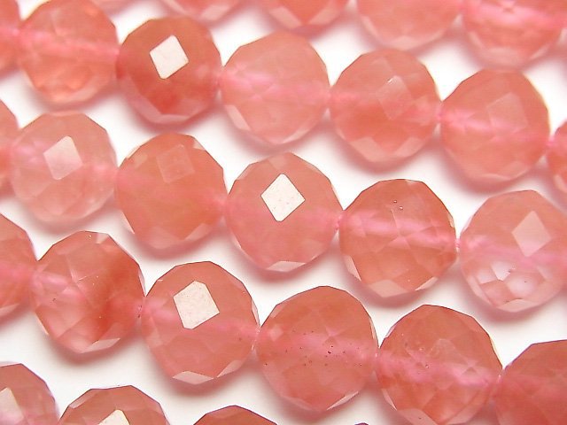 [Video]High Quality! Cherry Quartz Glass 64Faceted Round 10mm 1strand (Approx 37m)