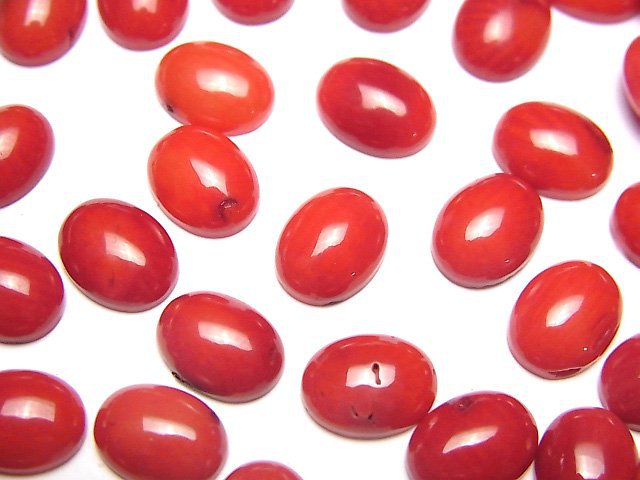 Red Coral (Dyed) Oval Cabochon 8x6mm 5pcs
