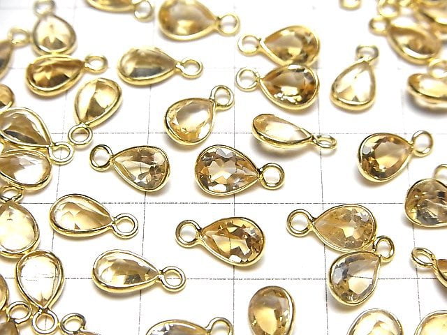 [Video]High Quality Citrine AAA Bezel Setting Pear shape Faceted 8x6mm 18KGP 4pcs