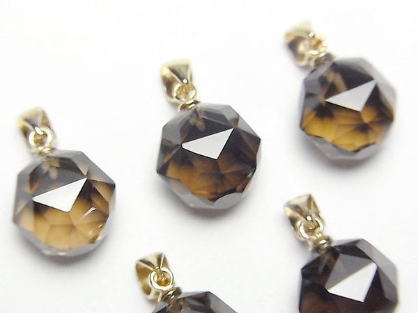 [Video]High Quality! Smoky Quartz AAA Star Faceted Round 12mm Pendant 14KGP 1pc