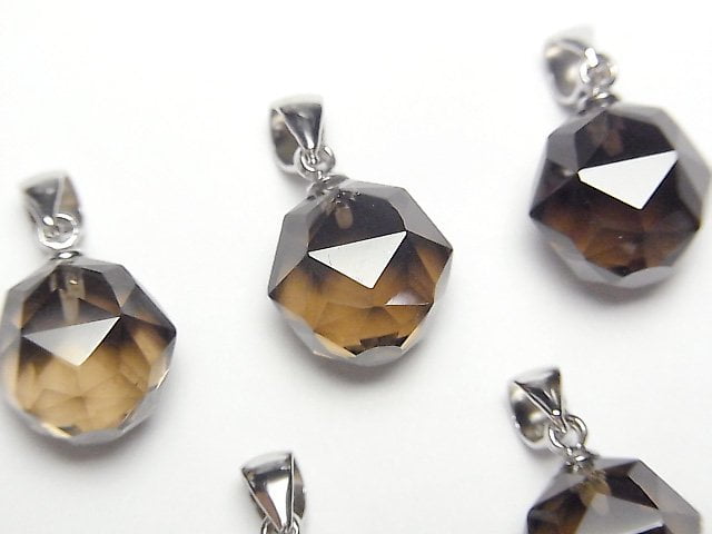 [Video]High Quality! Smoky Quartz AAA Star Faceted Round 12mm Pendant Silver925 1pc