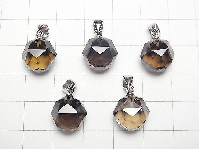 [Video]High Quality! Smoky Quartz AAA Star Faceted Round 12mm Pendant Silver925 1pc