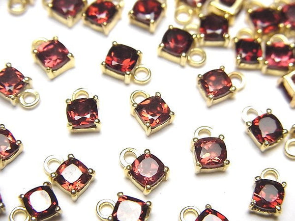 [Video]High Quality Mozambique Garnet AAA Bezel Setting Square Faceted 4x4mm 18KGP 2pcs