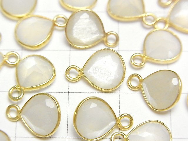 [Video]High Quality White Moonstone AAA Bezel Setting Chestnut Faceted 9x9mm 18KGP 3pcs