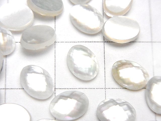 [Video] White Shell x Crystal AAA- Oval Faceted Cabochon 8x6mm 3pcs
