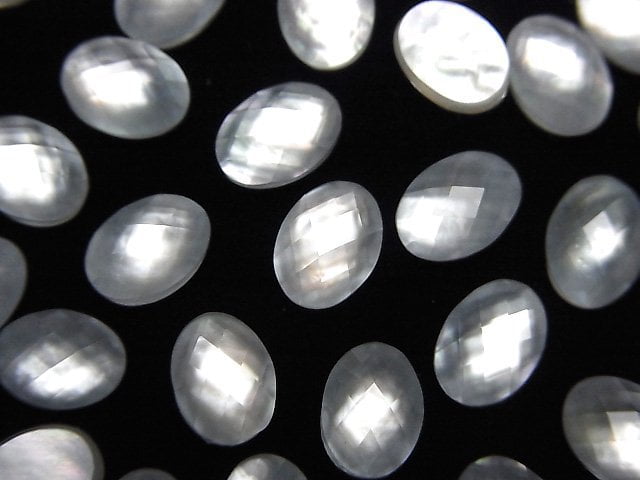 [Video] White Shell x Crystal AAA- Oval Faceted Cabochon 8x6mm 3pcs