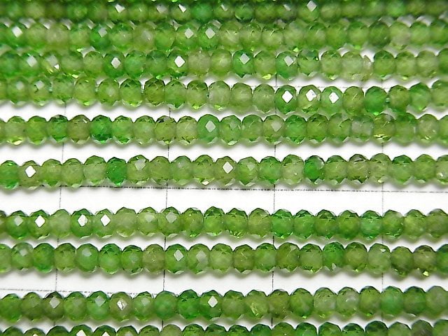 [Video]High Quality! Chrome Diopside AA++ Faceted Button Roundel 3x3x2mm half or 1strand beads (aprx.14inch/35cm)
