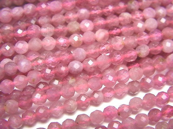 [Video]High Quality! Pink Tourmaline AA++ Faceted Round 3mm 1strand beads (aprx.15inch/37cm)
