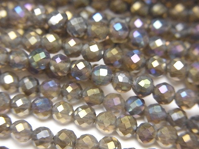 [Video]High Quality! Flash,Smoky Quartz Faceted Round 4mm 1strand beads (aprx.15inch/37cm)