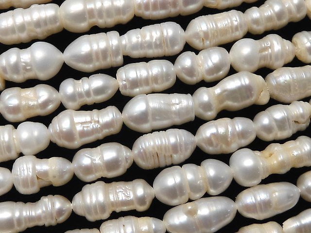 [Video]Fresh Water Pearl Keshi Pearl AA Wrinkle Baroque 8-10mm White 1strand beads (aprx.15inch/37cm)