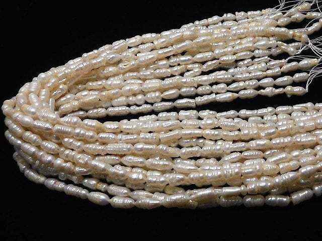 [Video]Fresh Water Pearl Keshi Pearl AA Wrinkle Baroque 8-10mm White 1strand beads (aprx.15inch/37cm)
