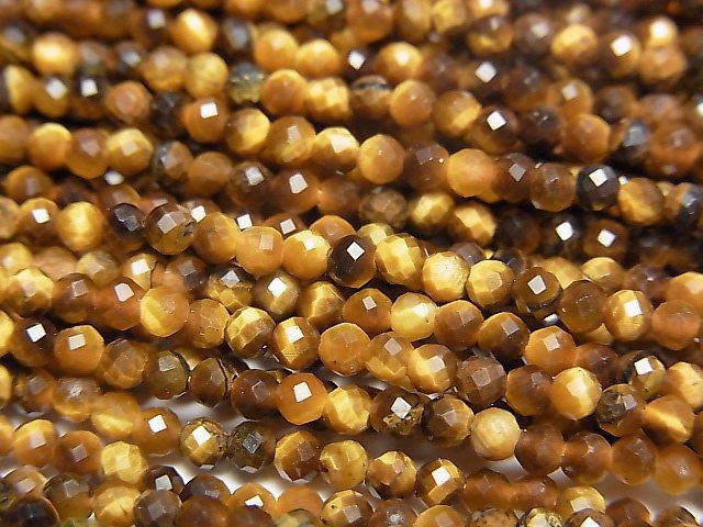 [Video]High Quality! Yellow Tiger's Eye AA++ Faceted Round 2mm 1strand beads (aprx.15inch/38cm)