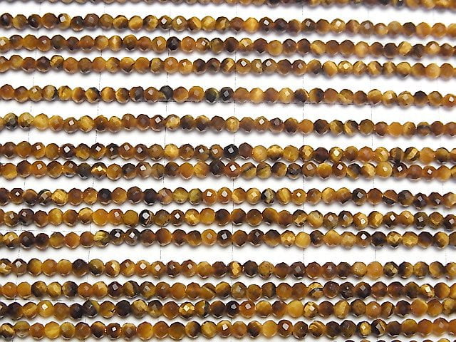 [Video]High Quality! Yellow Tiger's Eye AA++ Faceted Round 2mm 1strand beads (aprx.15inch/38cm)