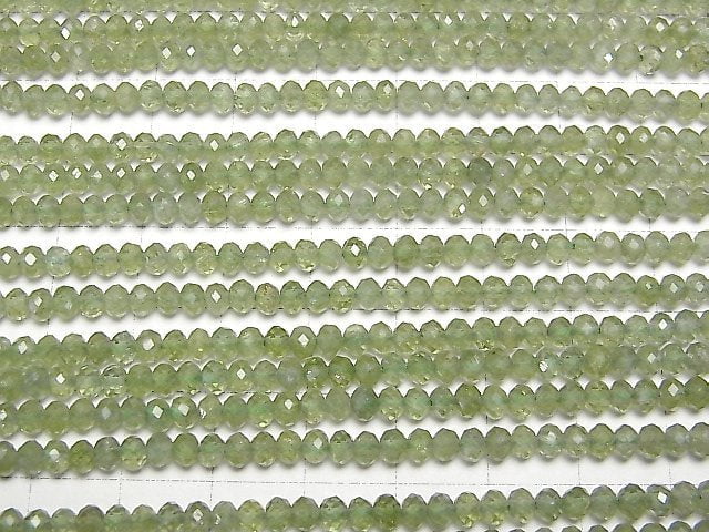 [Video]High Quality! Green Apatite AA++ Faceted Button Roundel 4x4x3mm 1strand beads (aprx.15inch/37cm)