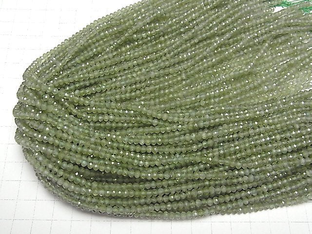[Video]High Quality! Green Apatite AA++ Faceted Button Roundel 4x4x3mm 1strand beads (aprx.15inch/37cm)