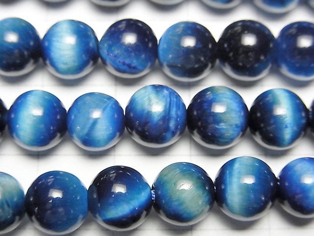 Blue Green Color Tiger's Eye AAA- Round 8mm 1strand beads (aprx.15inch/36cm)