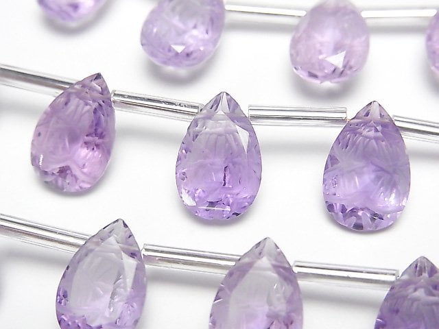 [Video]High Quality Amethyst AAA- Carved Pear shape Faceted 12x8mm 1strand (8pcs )