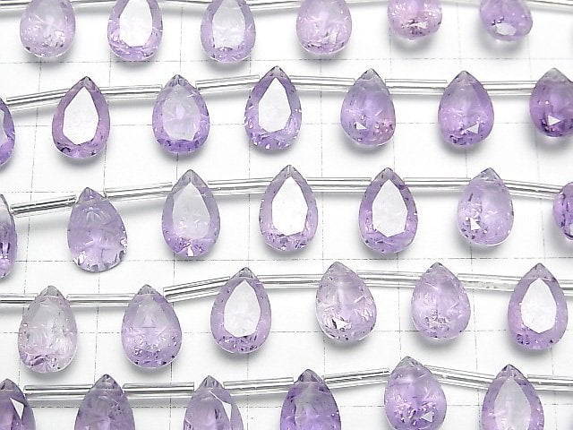 [Video]High Quality Amethyst AAA- Carved Pear shape Faceted 12x8mm 1strand (8pcs )