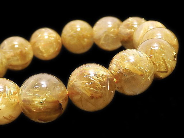 [Video][One of a kind] Rutilated Quartz AAA- Round 13mm Bracelet NO.208