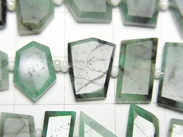 [Video] Brazil Emerald AA Rough Slice Faceted 1strand beads (aprx.7inch/17cm)