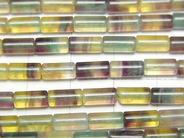 [Video] Multicolor Fluorite AA++ Tube 8x4x4mm 1strand beads (aprx.15inch/36cm)