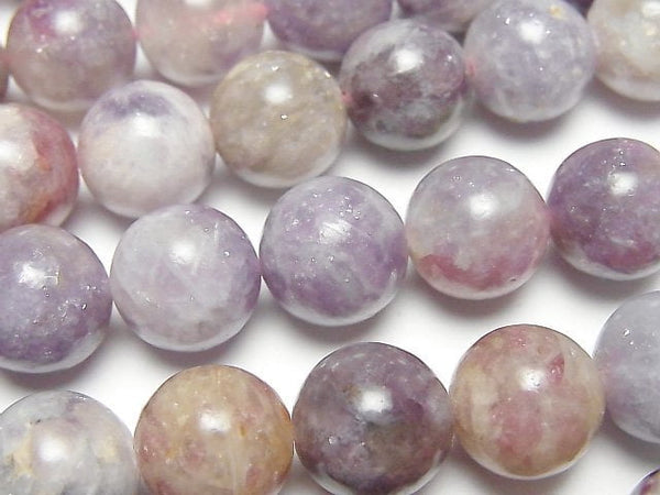 [Video] Lepidolite with Pink Tourmaline Round 12mm half or 1strand beads (aprx.15inch/36cm)