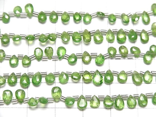 [Video]High Quality Tsavorite Garnet AA++ Pear shape Faceted Briolette half or 1strand beads (aprx.7inch/18cm)
