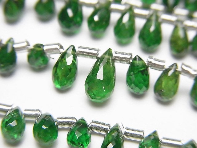 [Video]High Quality Tsavorite Garnet AA++ Drop Faceted Briolette half or 1strand beads (aprx.7inch/18cm)