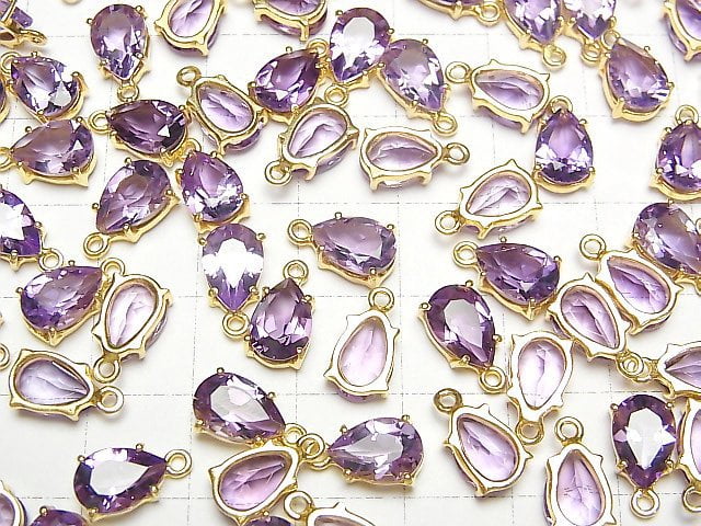 [Video]High Quality Amethyst AAA Bezel Setting Pear shape Faceted 9x6mm 18KGP 1pc