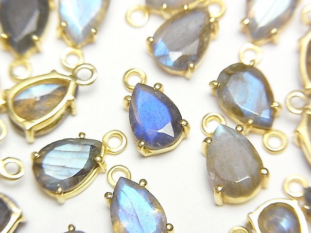 [Video]High Quality Labradorite AA++ Bezel Setting Pear shape Faceted 9x6mm 18KGP 1pc