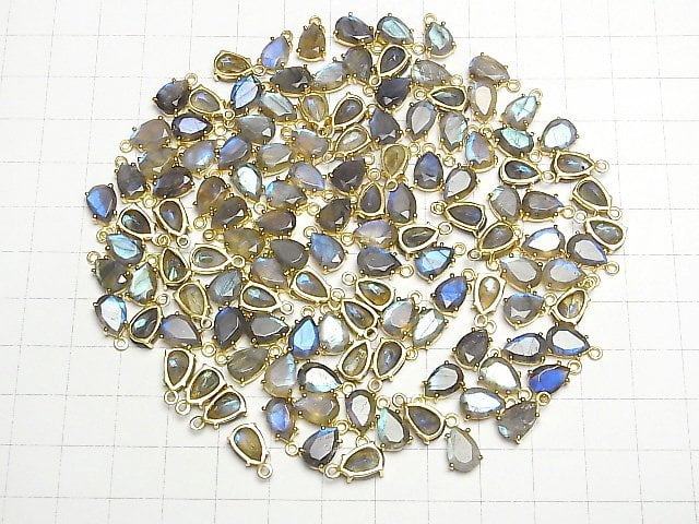 [Video]High Quality Labradorite AA++ Bezel Setting Pear shape Faceted 9x6mm 18KGP 1pc