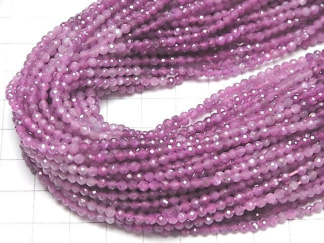 [Video]High Quality! Star Ruby (Pink Sapphire) AA++ Faceted Round 2.5mm half or 1strand beads (aprx.12inch/29cm)
