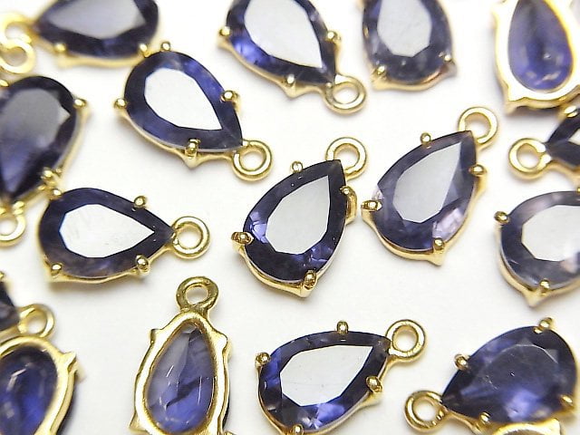 [Video]High Quality Iolite AAA- Bezel Setting Pear shape Faceted 9x6mm 18KGP 1pc