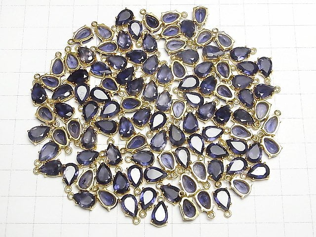 [Video]High Quality Iolite AAA- Bezel Setting Pear shape Faceted 9x6mm 18KGP 1pc