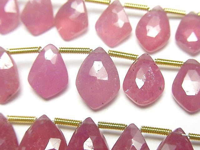 [Video] Ruby (Pink Sapphire) AA++ Deformed Diamond Faceted Briolette half or 1strand beads (aprx.7inch/17cm)