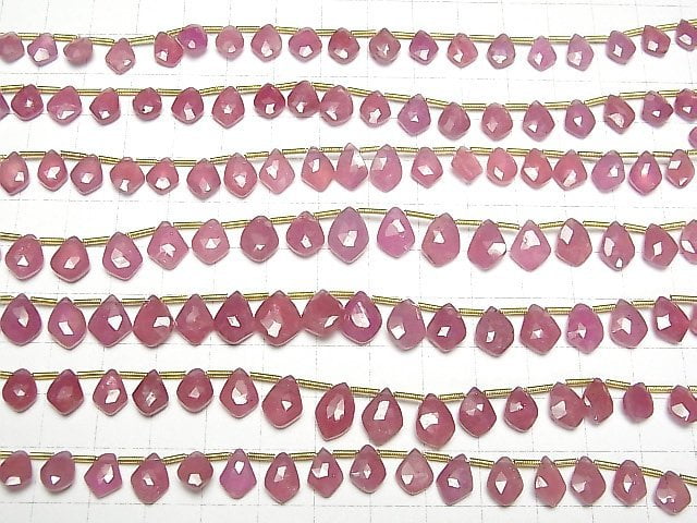 [Video] Ruby (Pink Sapphire) AA++ Deformed Diamond Faceted Briolette half or 1strand beads (aprx.7inch/17cm)