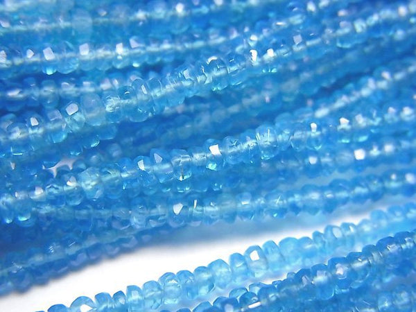 [Video]High Quality Neon Blue Apatite AAA Faceted Button Roundel half or 1strand beads (aprx.15inch/38cm)