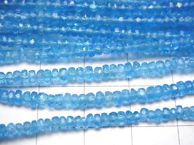 [Video]High Quality Neon Blue Apatite AAA Faceted Button Roundel half or 1strand beads (aprx.15inch/38cm)