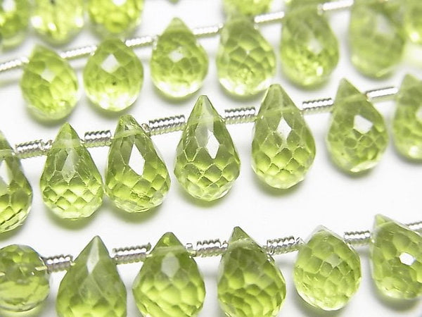 [Video]High Quality Peridot AAA Drop Faceted Briolette half or 1strand beads (aprx.6inch/16cm)