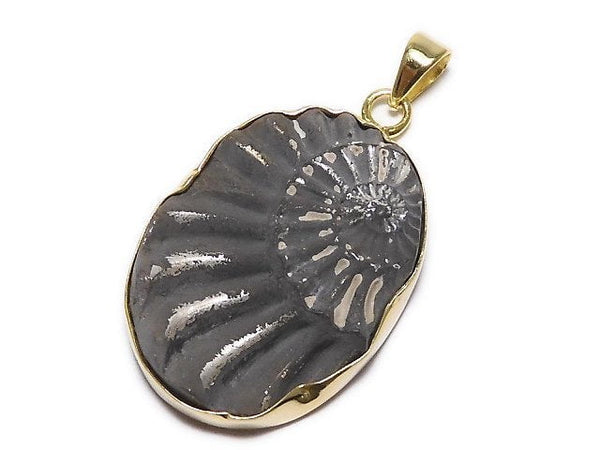 [Video][One of a kind] Ammonite Pyrite Pendant 18KGP NO.121