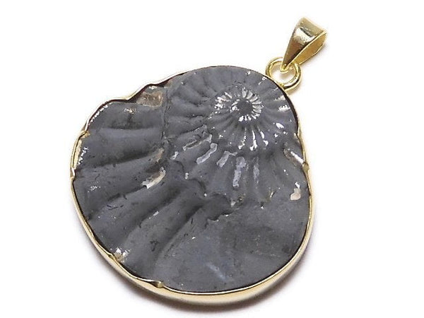 [Video][One of a kind] Ammonite Pyrite Pendant 18KGP NO.122