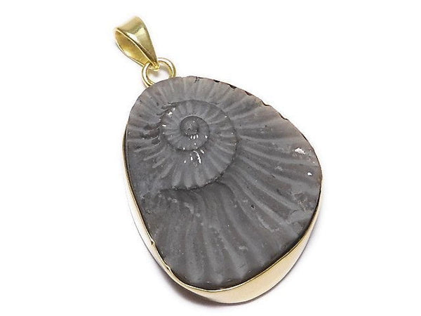 [Video][One of a kind] Ammonite Pyrite Pendant 18KGP NO.124