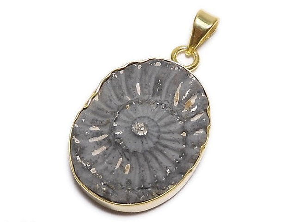 [Video][One of a kind] Ammonite Pyrite Pendant 18KGP NO.125