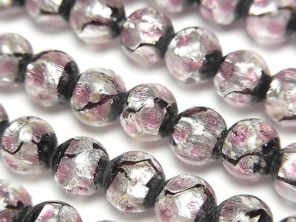 [Video]Lampwork Beads Round 8mm [Pink x Silver x Black/Luminous type ] 1/4 or 1strand beads (aprx.14inch/35cm)
