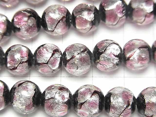 [Video]Lampwork Beads Round 10mm [Pink x Silver x Black/Luminous type ] 1/4 or 1strand beads (aprx.14inch/35cm)