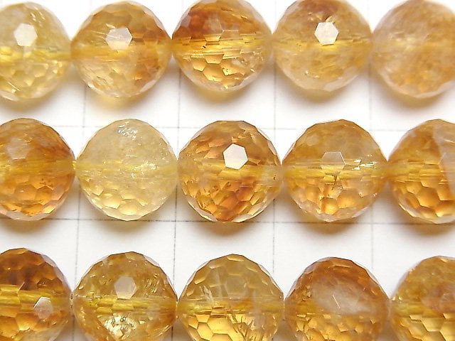 [Video]High Quality! Phantom Citrine AA++ 128Faceted Round 10mm half or 1strand beads (aprx.15inch/36cm)