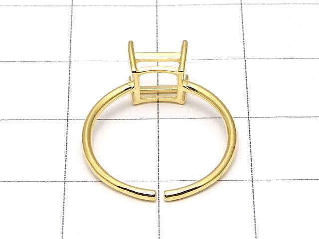 [Video]Silver925 Ring Frame (Prong Setting) Square Faceted 6mm 18KGP Free Size 1pc