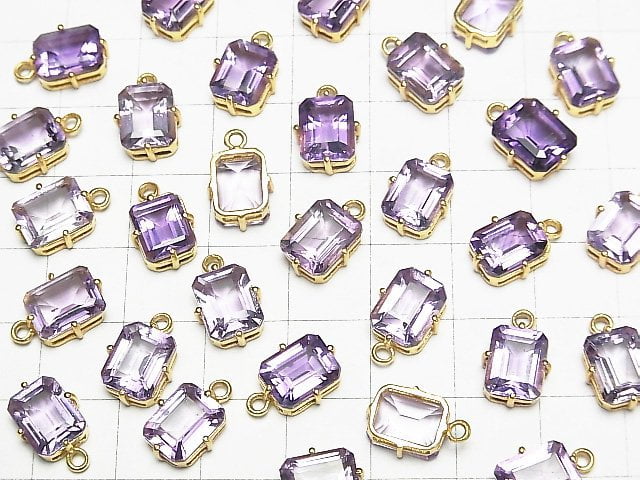 [Video]High Quality Amethyst AAA Bezel Setting Rectangle Faceted 10x8mm 18KGP 1pc