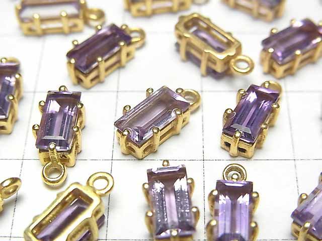 [Video]High Quality Amethyst AAA Bezel Setting Rectangle Faceted 9x5mm 18KGP 2pcs