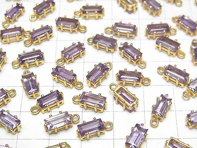 [Video]High Quality Amethyst AAA Bezel Setting Rectangle Faceted 9x5mm 18KGP 2pcs